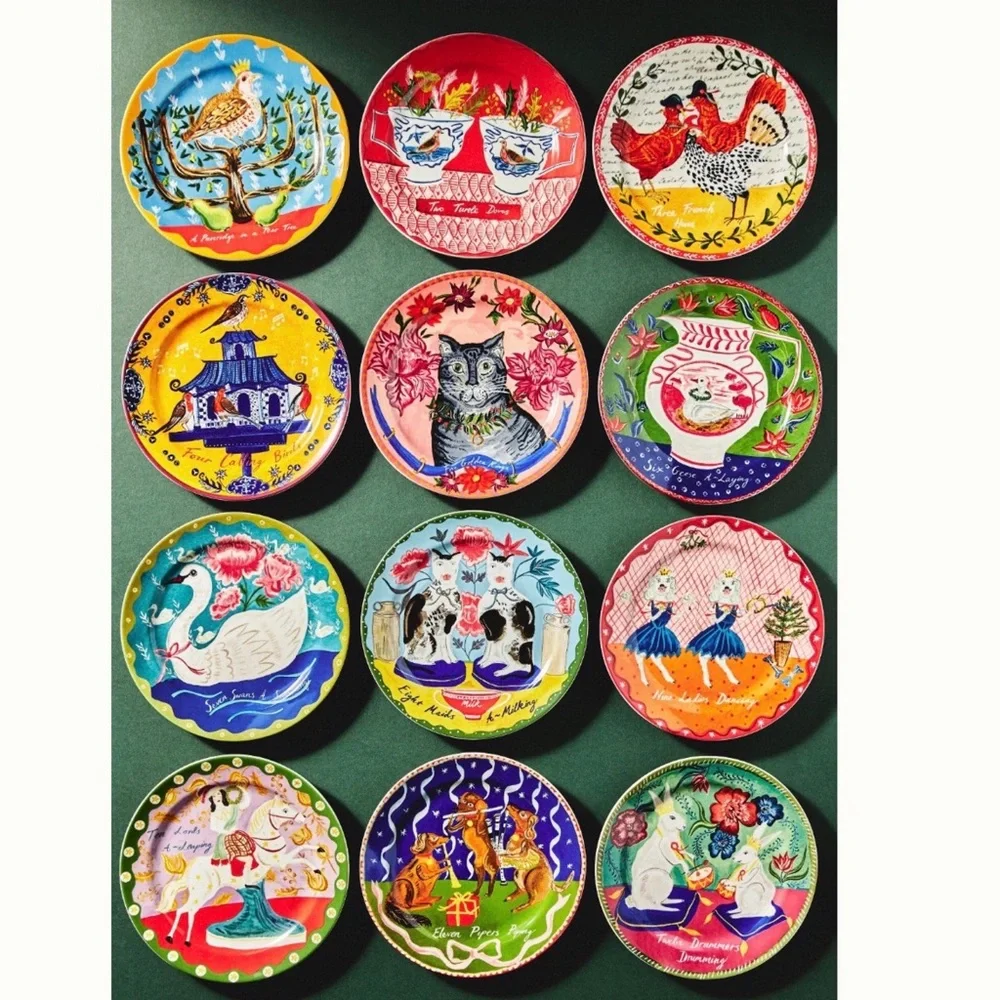 Anthropologie Emily Maude 12 Days of Christmas Pipers Pipping Dessert Plate